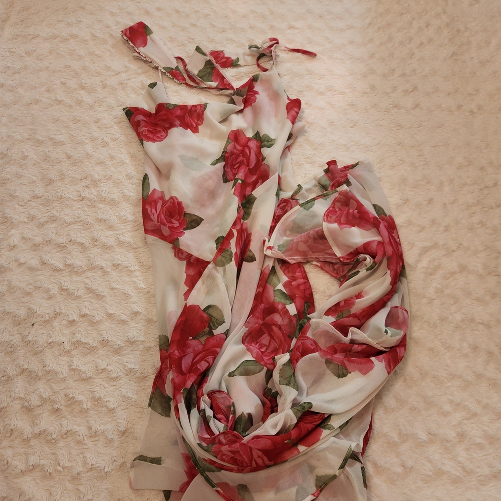 Betsey Johnson White Maxi Dress with Pink Rose Print - Picture 2 of 3